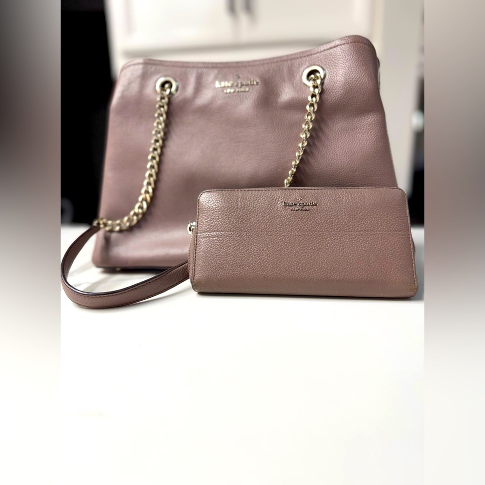Kate Spade Brown Shoulder Bag with Gold Chain Detailing w/ Wallet